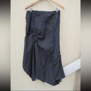 Black Linen Asymmetrical Skirt XL Ruched